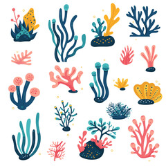 a set of seaweed. a set of vector elements on a white background.