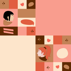 Modern seamless pattern with two girls of different races. Great for wrapping paper.