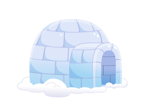 Cartoon ice igloo vector isolated on white. Arctic winter eskimo house iglu on snow. Antarctica, alaska, north pole landscape