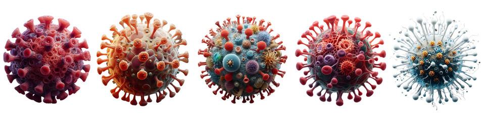 Close up of 3d variable of the virus, influenza, corona, HIV etc, on transparent background.