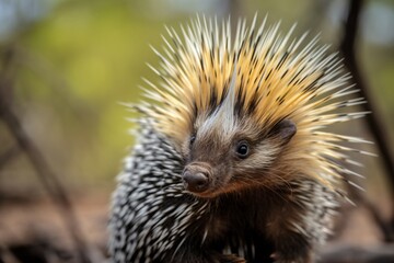 Hedgehog raccoon in the forest