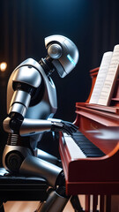 Obraz premium The robot plays the piano.
