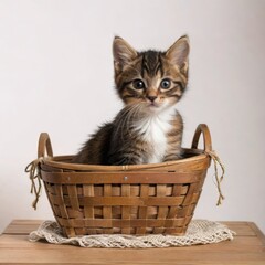 Fototapeta na wymiar little kitten in a basket