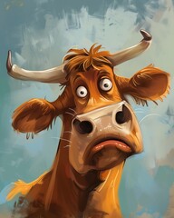 cow big nose portrait frightened look profile exasperated western old graphics rust shocked