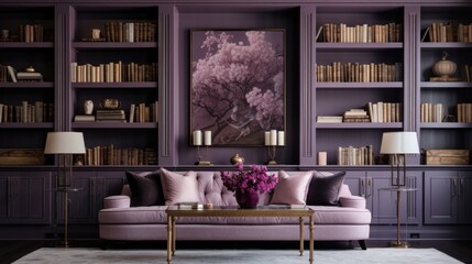 The background of the bookcases is in Mauve color