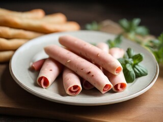 A plate of mortadella and breadsticks