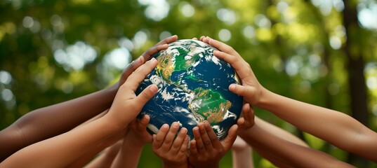International day of peace  african children holding earth globe in nature with copy space