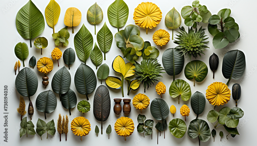 Wall mural nature beauty in green, yellow, and multi colored floral patterns generated by ai