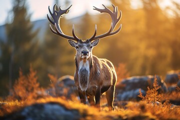 Naklejka na ściany i meble Closeup of a reindeer in a forest
