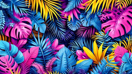 Ingelijste posters Exotic Tropical Foliage Pattern, Infusing Fashion with Vibrant Nature in Seamless Wallpaper © Rabbi