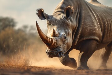 Fototapeta premium Closeup of a rhinoceros in a wildlife safari in africa