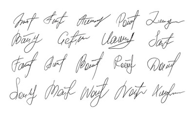 Collection of vector signatures fictitious Autograph. - obrazy, fototapety, plakaty