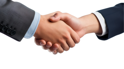 Two businessmen shaking hands, isolated on transparent background. Handshake concept.