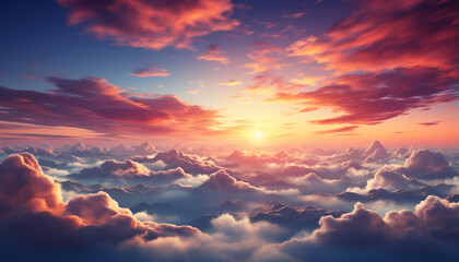Sky dramatic sunset, nature beauty in tranquil scene, outdoors heaven generated by AI - obrazy, fototapety, plakaty
