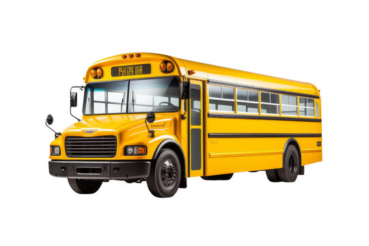 Yellow School Bus. A yellow school bus is pictured on a plain Transparent background, showcasing its vibrant color and iconic design.