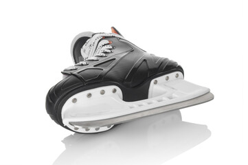 Single of hockey skate boot close up isolated on a white background