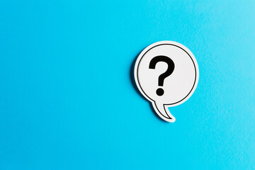 Question Mark on Blue Background. Ask Symbol. Speech Bubble.
