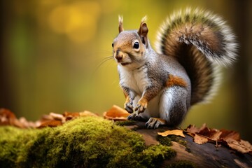 Naklejka na ściany i meble Closeup of a squirrel sitting in a garden