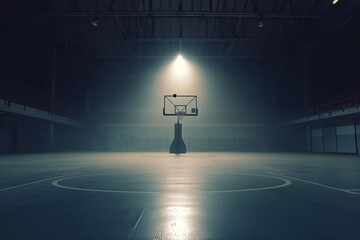 Basketball game sport arena stadium court on spotlight with basket ball on floor. Motivation sport...