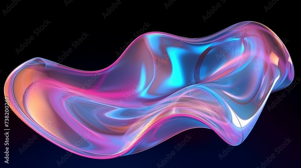 Poster 3d abstract distorted strange liquid shape. plastic effect. transparent glass surface with wavy refr