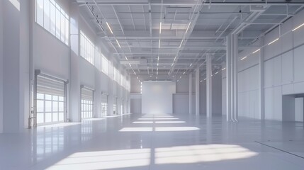 Empty warehouse logistic distribution centre premises for rent or sale light empty open space with wide windows and a lot of light