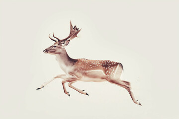 Running deer isolated on white - obrazy, fototapety, plakaty