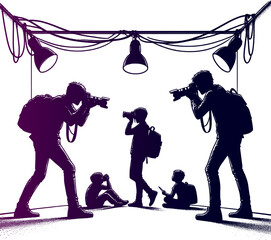 Photographer and cemera man pencil sketch art silhouette style vector design - obrazy, fototapety, plakaty