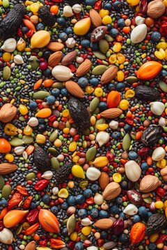 a colorful and varied pattern of different types of seeds