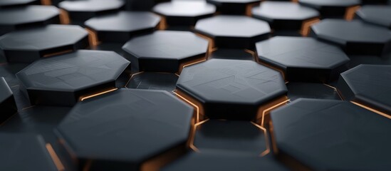 Fototapeta premium a global business concept showcasing a hexagonal network against a black background.