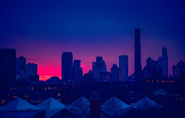 New York City Skyline and High Rise Buildings at Sunrise
