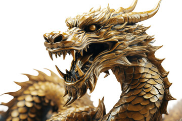 Majestic Dragon Statue Roars With Ferocity. A fearsome dragon statue captures a moment of raw power as it roars fiercely, its mouth wide open in an intimidating display.