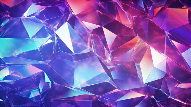 Abstract futuristic geometric crystal background, iridescent texture, faceted gem. 3d rendering.