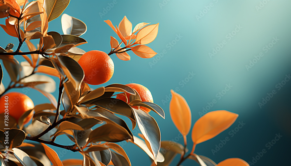 Poster fresh autumn leaves on tree branches create a vibrant backdrop generated by ai