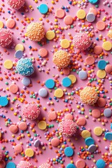 Fototapeta na wymiar colorful sprinkles on a pink background 