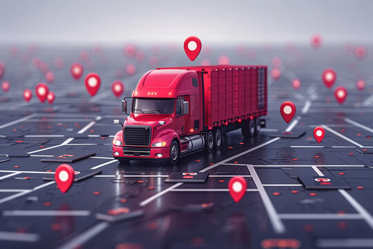 Logistics concept. Red truck
