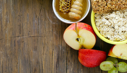 assortment breakfast croissants and muesli juices and berries