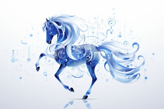 Sagittarius zodiac sign glowing in blue on white background, isolated in detailed vector style