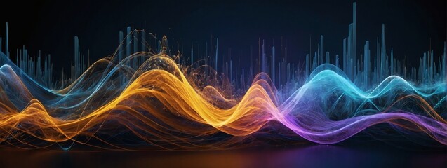 Energetic particle flow. Sonic vibes and audio visualization.  - obrazy, fototapety, plakaty