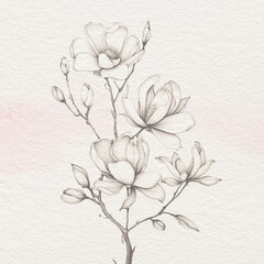 Delicate Magnolia watercolor botanical digital paper floral background 