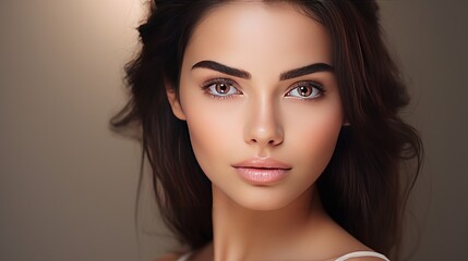Naklejka premium Beautiful young woman with clean fresh skin on face . Girl facial treatment . Cosmetology , beauty and spa