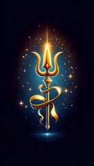 Illustration of a golden trident against a star night sky for maha shivratri. - obrazy, fototapety, plakaty