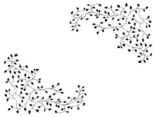 Set of floral tree branch, leaf, plants. Decorative Elements for Decoration. Hand drawing doodles of vector vintage botanical elements.  Line art. Botanic outline pencil sketch draw