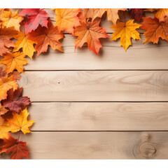 Naklejka na ściany i meble Maple on Wooden Background: Autumn Background.