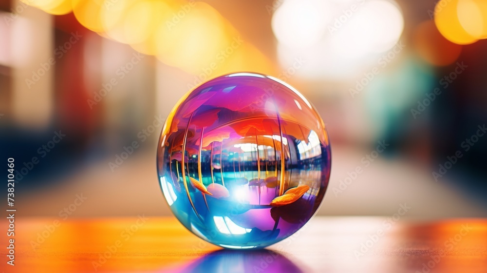 Aufkleber blurry image of a shiny crystal ball with abstract blurry colorful pattern. abstract lensball in blu