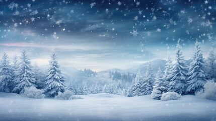 Naklejka premium Winter Christmas background with trees covered in snow