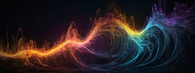 Glowing particle wave. Sound waves and musical visualization. - obrazy, fototapety, plakaty