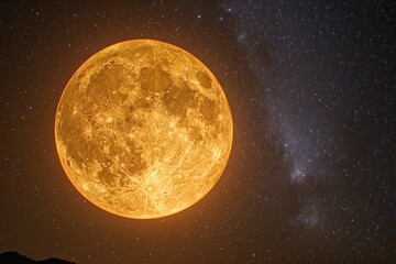 A large orange moon in the night sky with a starry background