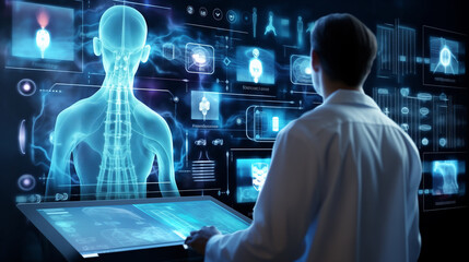 Medical Expert Analyzing Human Body Scan Images for Diagnosis on Computer Screens: A Medical Imaging Concept