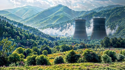 A landscape image of a power plant in the mountains.