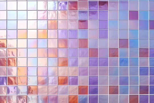 Gradient square mosaic wall tiles with peach, lavender, blue and silver colors - Powered by Adobe
